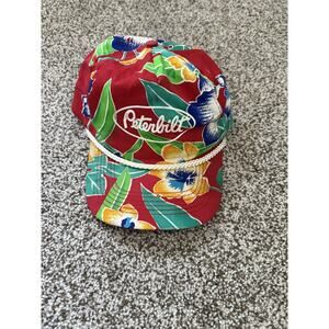 Vintage Peterbilt Hat Red Floral Hawaiian San Sun 90’s Trucker Semi RARE Snap
